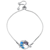 Sterling Silver Blue Opal Dolphin and Oval Amethyst CZ Adjustable Toggle Bola Bracelet