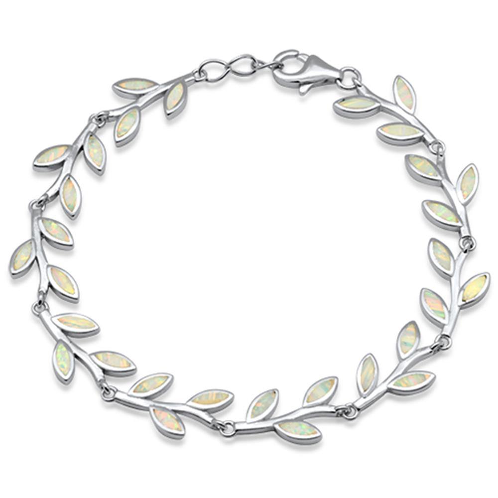 Sterling Silver White Opal Leaf Design Bracelet - silverdepot