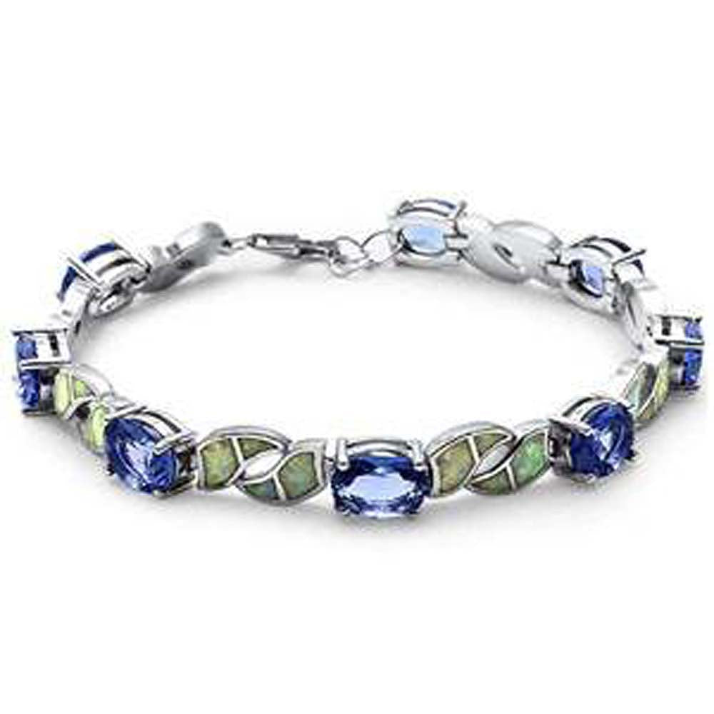 Sterling Silver Oval Tanzanite and White Opal .925 BraceletAnd Width 7.20mm