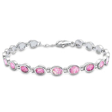 Load image into Gallery viewer, Sterling Silver Oval Lab Created Pink Opal Bracelet