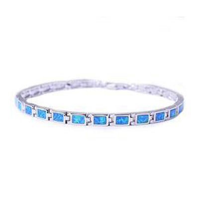 Sterling Silver Fire Blue Opal Bracelet And Width 4mm