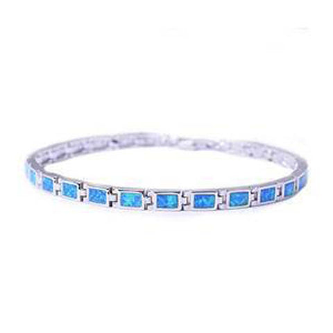 Sterling Silver Fire Blue Opal BraceletAndWidth 4mm