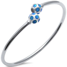 Load image into Gallery viewer, Sterling Silver Blue Opal Ball Cuff .925 Bangle Bracelet 7.5 And Width 8mm