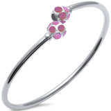 Sterling Silver Pink Opal Ball Cuff .925  Bangle Bracelet 7.5 And Width 8mm