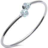Sterling Silver White Opal Ball Cuff .925  Bangle Bracelet 7.5 And Width 8mm