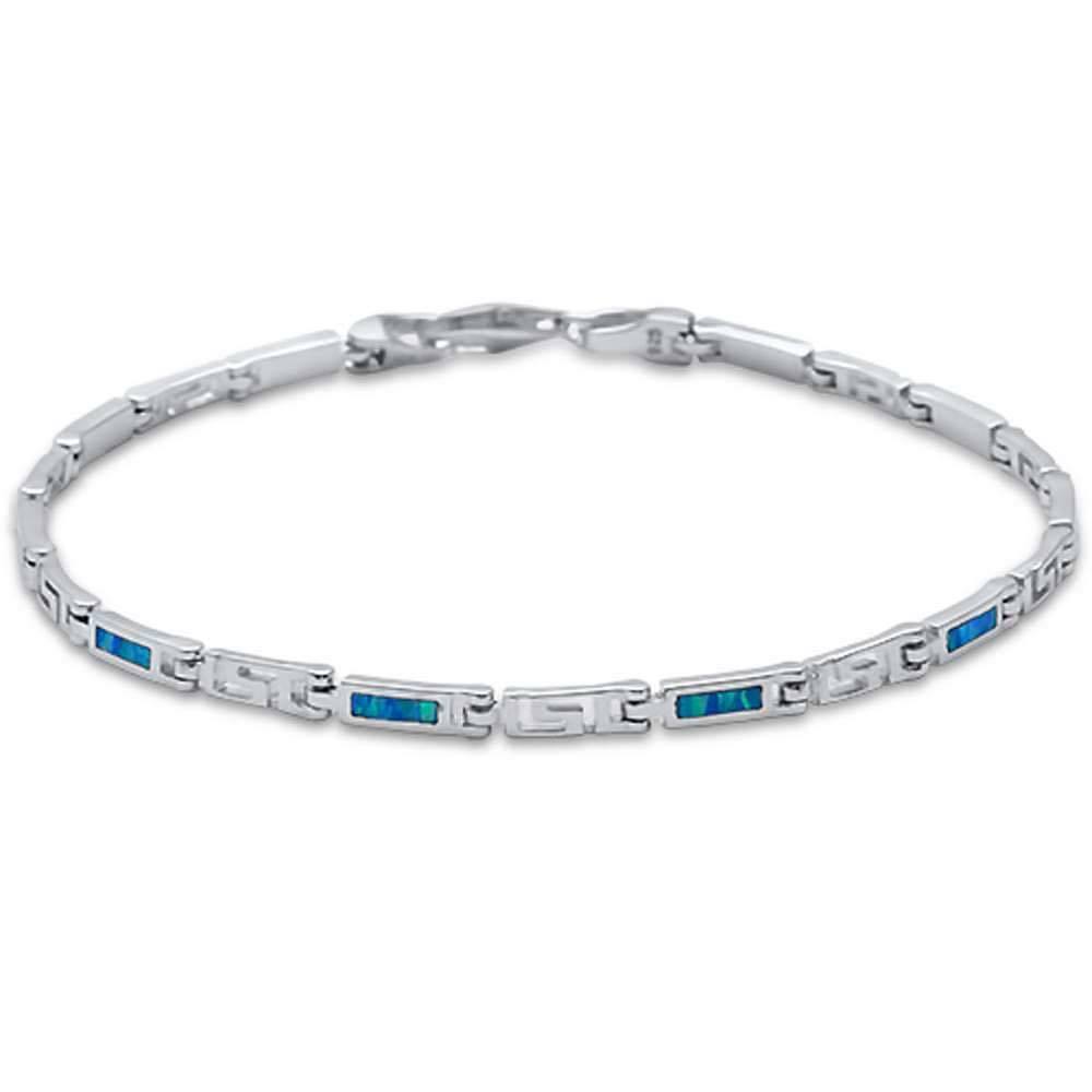 Sterling Silver Modern Blue Opal Bar .925  Bracelet 8 And Width 3mm