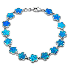 Load image into Gallery viewer, Sterling Silver Blue Opal Flower Bracelet with CZ Stones
