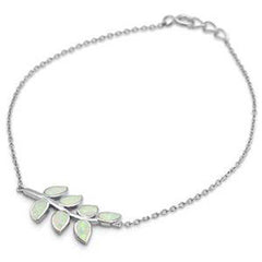 Sterling Silver White Opal Leaf Design Bracelet