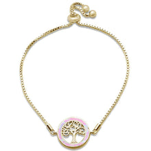 Load image into Gallery viewer, Sterling Silver Yellow Gold Plated Pink Opal Tree Of Life Whimsica Adjustable Toggle Bola Bracelet - silverdepot