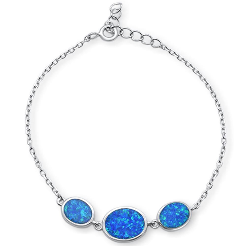 Sterling Silver Oval Blue Opal Design Bracelet - silverdepot