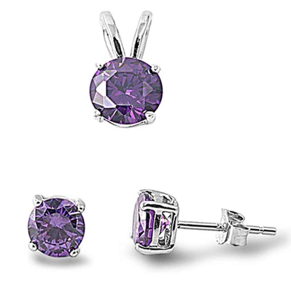 Sterling SilverRound Amethyst Earring And Pendant Set