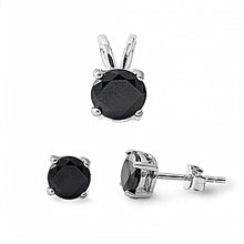 Load image into Gallery viewer, Sterling Silver Round Black Cubic Zirconia Earring And Pendant Set