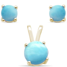 Load image into Gallery viewer, Sterling Silver Yellow Gold Plated Natural Larimar Round Set Earring And Pendant Set