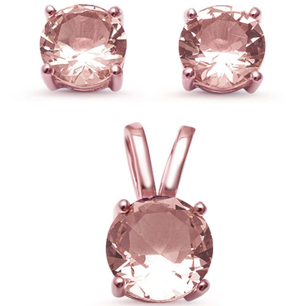 Sterling Silver Rose Gold Plated Solitaire Morganite Earring And Pendant SetAnd Width 7mm