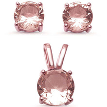 Load image into Gallery viewer, Sterling Silver Rose Gold Plated Solitaire Morganite Earring And Pendant SetAnd Width 7mm
