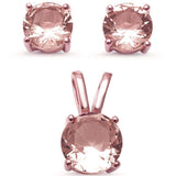 Sterling Silver Rose Gold Plated Solitaire Morganite Earring And Pendant SetAnd Width 7mm