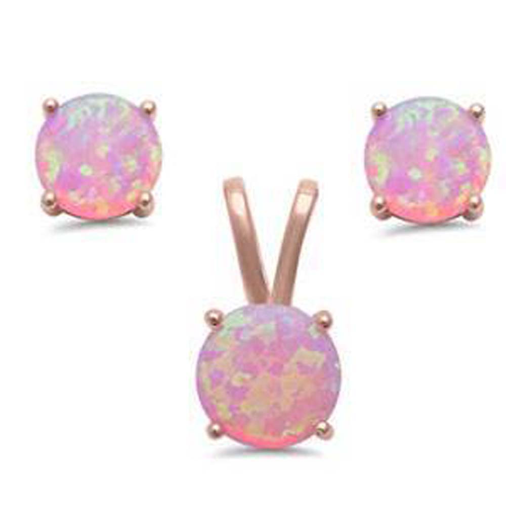 Sterling Silver Rose Gold Plated Pink Opal Silver Pendant and Earring SetAndPendant Length 0.28 inchAndEarring Width 6 mm