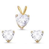 Sterling Silver Yellow gold Cubic Zirconia Heart Pendant & Earrings Set and Pendant Length 13mm