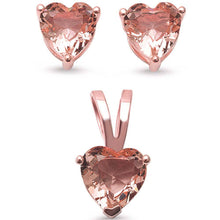 Load image into Gallery viewer, Sterling Silver Rose Gold Plated Morganite Heart Pendant And Earrings Set .925