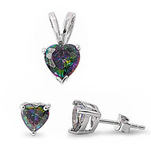 Load image into Gallery viewer, Sterling Silver Rainbow Cz Heart Pendant And Earring Set