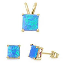 Load image into Gallery viewer, Sterling Silver Yellow Gold Plated Blue Opal Earring and Pendant Set
