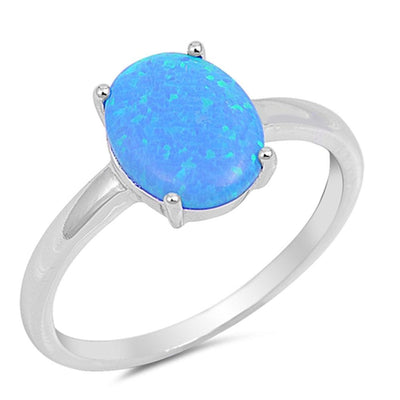 Sterling Silver Solid Oval Blue Opal Ring