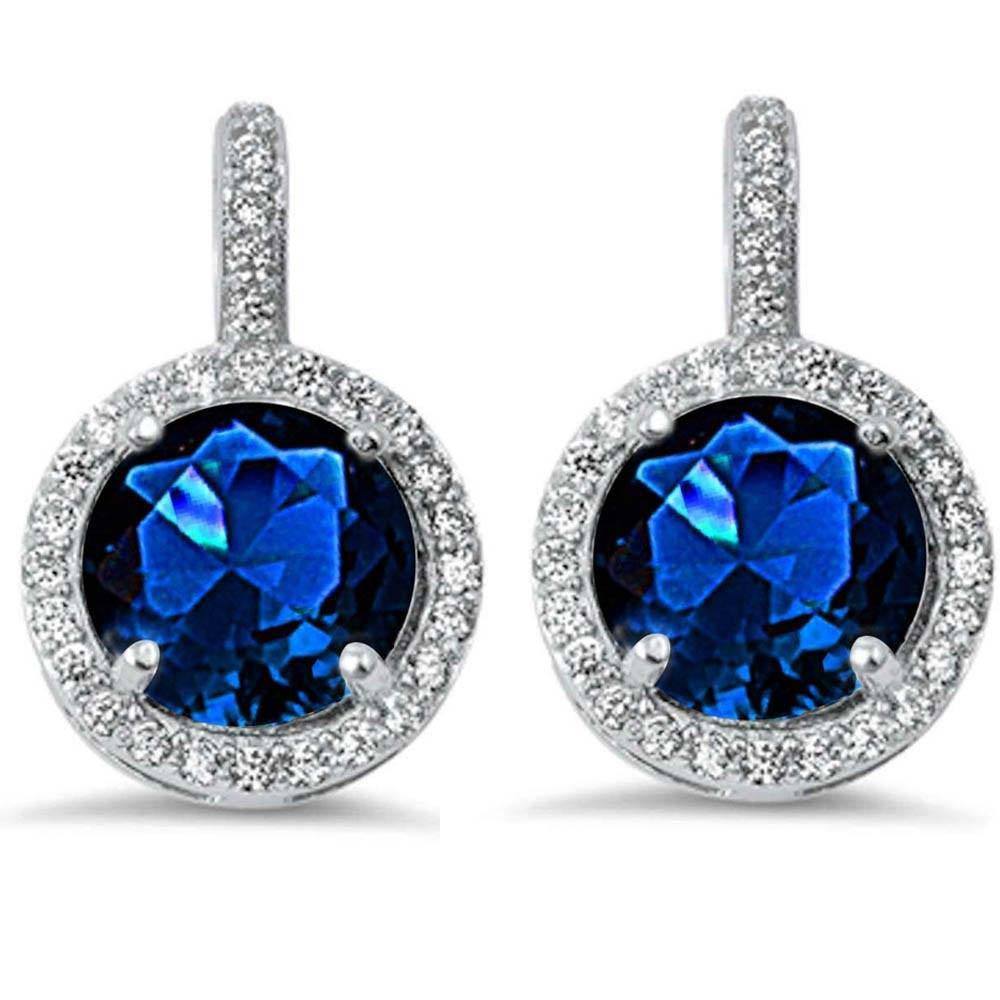 Sterling Silver Halo Blue Sapphire & Cubic Zirconia EarringsAnd Thickness 20mm