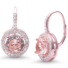 Load image into Gallery viewer, Sterling Silver Morganite Round Halo CZ Drop Dangle EarringsAnd Thickness 13mm