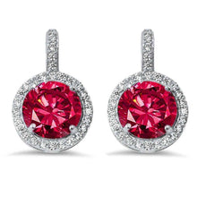 Load image into Gallery viewer, Sterling Silver Halo Ruby &amp; Cubic Zirconia EarringsAnd Thickness 20mm