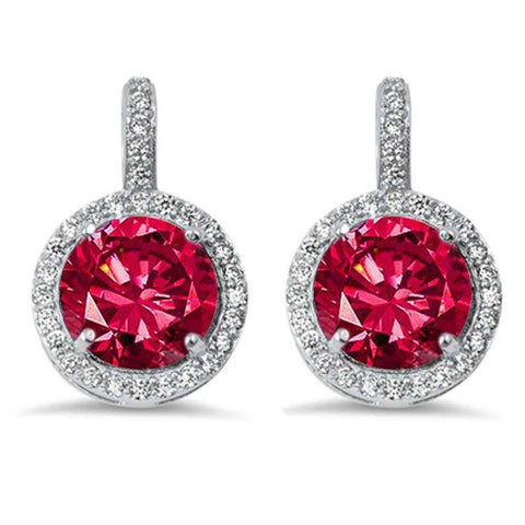 Sterling Silver Halo Ruby & Cubic Zirconia EarringsAnd Thickness 20mm