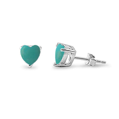 Sterling Silver Heart Shape Natural Turquoise Stud Earrings - silverdepot