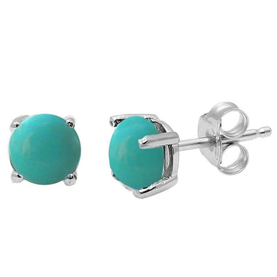 Sterling Silver Round Shape Natural Turquoise Stud Earrings - silverdepot