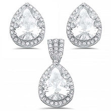 Load image into Gallery viewer, Sterling Silver Pear Shape Cubic Zirconia Earring And Pendant Set