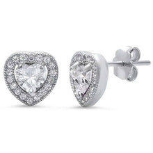 Load image into Gallery viewer, Sterling Silver Cubic Zirconia Pave Heart Earrings