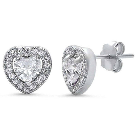 Sterling Silver Cubic Zirconia Pave Heart Earrings