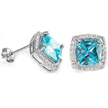 Load image into Gallery viewer, Sterling Silver Aquamarine And CZ Halo .925 Earring