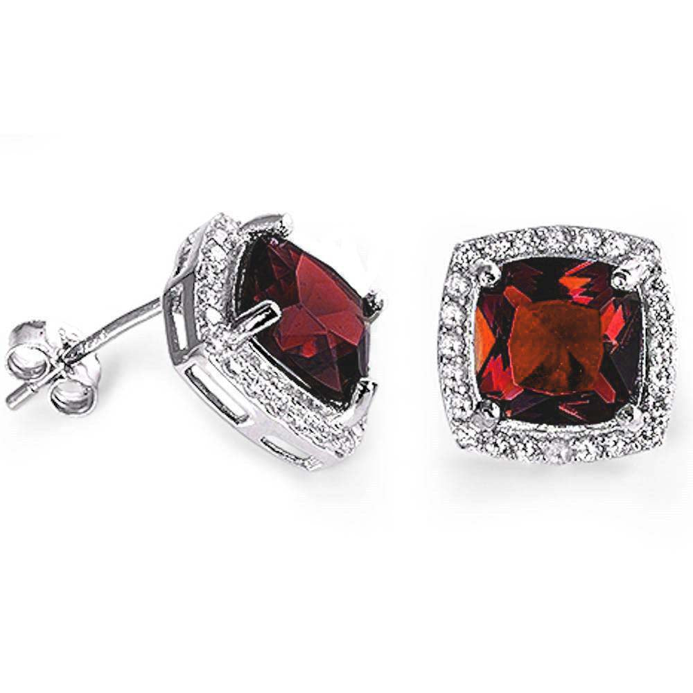 Sterling Silver Garnet And CZ Halo .925 Earring