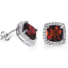 Load image into Gallery viewer, Sterling Silver Garnet And CZ Halo .925 Earring