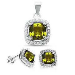 Sterling Silver Garnet And CZ Halo .925 Earring And Pendant SetAnd Thickness 11mm