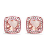 Sterling Silver Rose Gold Plated Casting Square Princess Cut Halo Morganite Earrings