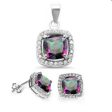 Load image into Gallery viewer, Sterling Silver Cushion Rainbow Topaz And Cubic Zirconia Pendant And Earring Set