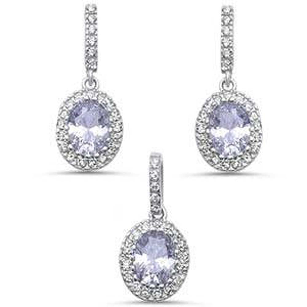 Sterling Silver Simulated Cubic Zirconia Dangle Drop Pendant And Earring SetAnd Pendant Length 6.1 inches