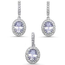 Load image into Gallery viewer, Sterling Silver Simulated Cubic Zirconia Dangle Drop Pendant And Earring SetAnd Pendant Length 6.1 inches