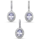 Sterling Silver Simulated Cubic Zirconia Dangle Drop Pendant And Earring SetAnd Pendant Length 6.1 inches