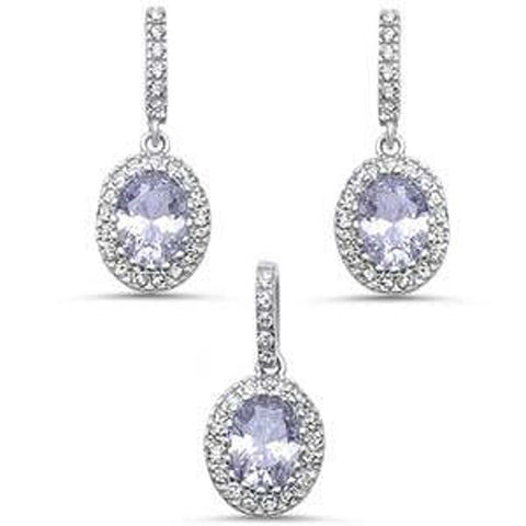 Sterling Silver Simulated Cubic Zirconia Dangle Drop Pendant And Earring SetAnd Pendant Length 6.1 inches