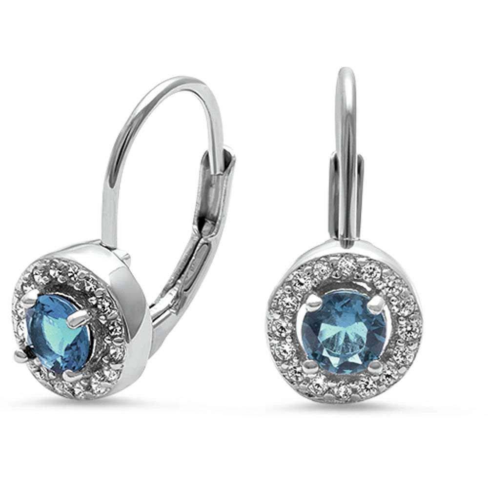 Sterling Silver Halo Aquamarine And Cz Heart Earrings