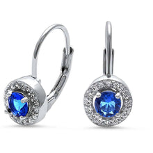 Load image into Gallery viewer, Sterling Silver Halo Blue Sapphire And Cz Heart Earrings