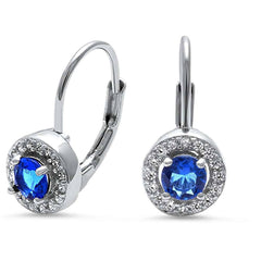 Sterling Silver Halo Blue Sapphire And Cz Heart Earrings