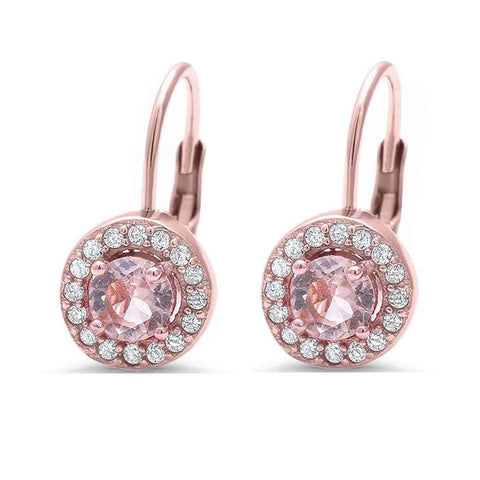 Sterling Silver Morganite Silver Rose Gold Plated Halo Morganite and Cubic Zirconia Earring And Width 15mm