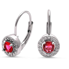 Sterling Silver Halo Ruby And Cz Heart Earrings